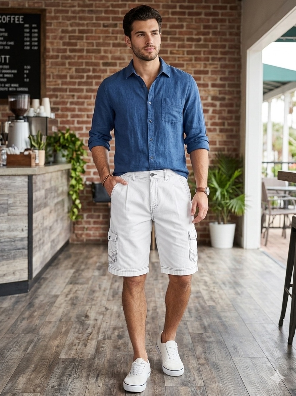 BKE Irving Athletic Fit Cargo Utility White Shorts Size 33. Inseam 12in